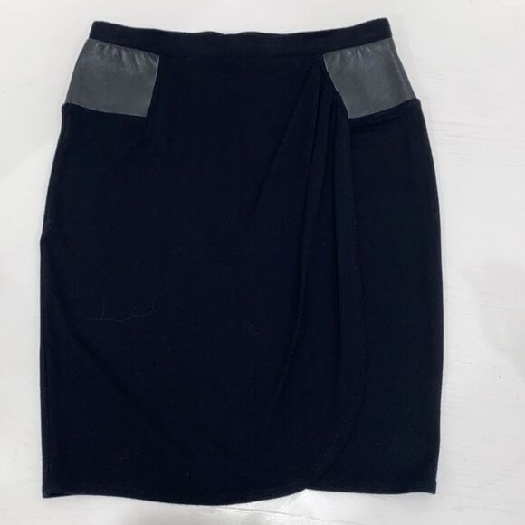 David Lerner Black Faux Leather Trim Skirt Size Small - Picture 7 of 12